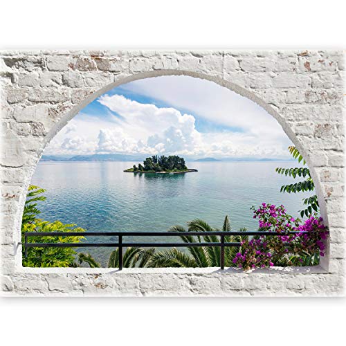 murando - 3D WANDILLUSION 210x150 cm Wandbild - Fototapete - Poster XXL - Fensterblick - Vlies Leinwand - Panorama Bilder - Dekoration - Mauer Ziegel Meer Strand Dünen von murando