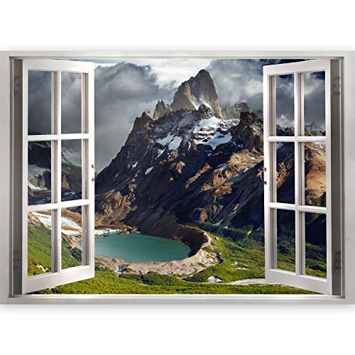 murando 3D WANDILLUSION Wandbild Gebirge See Fototapete Poster XXL Fensterblick Vlies Leinwand Panorama Bilder Dekoration Natur Landschaft 70x50 cm c-C-0130-c-a von murando