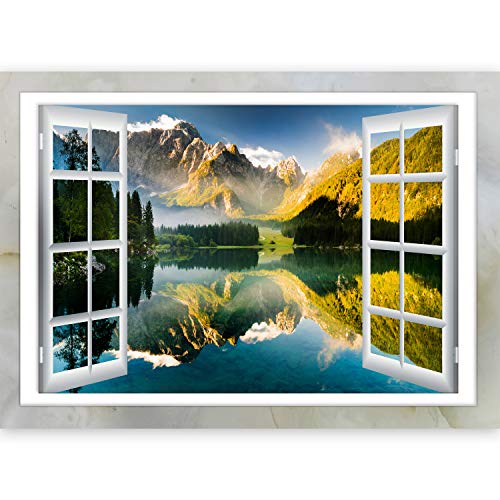 murando 3D WANDILLUSION Wandbild Landschaft Gebirge Fototapete Poster XXL Fensterblick Vlies Leinwand Panorama Bilder Dekoration See Berge Natur 70x50 cm c-C-0124-c-a von murando