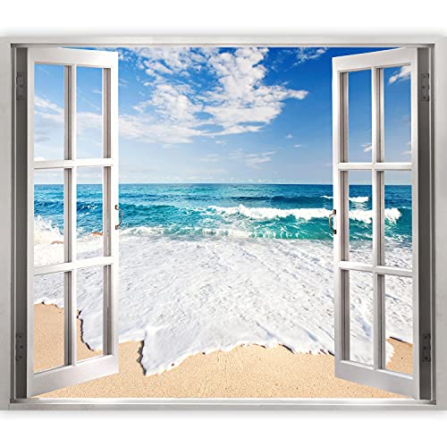 murando 3D WANDILLUSION Wandbild Natur Fototapete Poster XXL Fensterblick Vlies Leinwand Panorama Bilder Dekoration Meer Strand Himmel Wellen 70x50 cm c-B-0035-c-a von murando