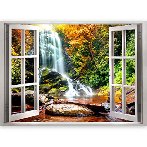 murando 3D WANDILLUSION Wandbild Wasserfall Wald Fototapete Poster XXL Fensterblick Vlies Leinwand Panorama Bilder Dekoration Natur Landschaft Fluss Felsen 140x100 cm c-C-0132-c-a von murando