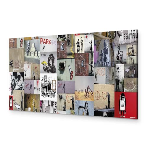 murando - Bilder Banksy Collage 120x40 cm Vlies Leinwandbild 1 tlg Kunstdruck modern Wandbilder XXL Wanddekoration Design Wand Bild Panoramabild - Street Art Graffiti Urban von B&D XXL