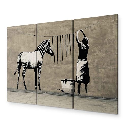 murando - Bilder Banksy Washing Zebra 90x60 cm Vlies Leinwandbild 3 Teilig Kunstdruck modern Wandbilder XXL Wanddekoration Design Wand Bild - Graffiti Street Art Tiere i-C-0151-b-e von murando