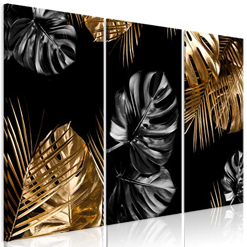 murando - Bilder Blätter 90x60 cm Vlies Leinwandbild 3 Teilig Kunstdruck modern Wandbilder XXL Wanddekoration Design Wand Bild - Monstera Palmenblätter Botanik schwarz b-C-0735-b-f von murando