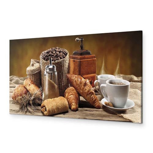 murando - Bilder Küche Kaffee 120x40 cm Vlies Leinwandbild 1 tlg Kunstdruck modern Wandbilder XXL Wanddekoration Design Wand Bild Panoramabild - Croissant Kaffeetasse Kaffebohnen von murando