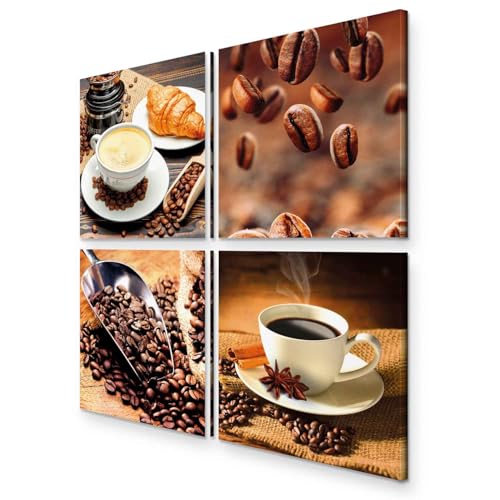 murando - Bilder Set Kaffee 60x60 cm 4 Teilig je 30x30 Vlies Leinwandbild Kunstdruck modern Wandbilder XXL Wanddekoration Design Wand Bild mehrteilig - Kaffeebohnen Tasse Küche von B&D XXL