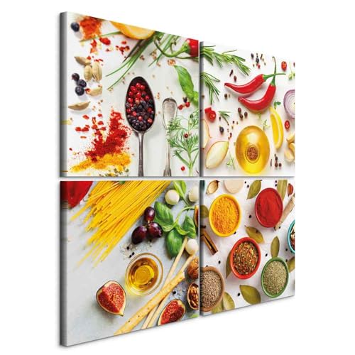 murando - Bilder Set Küche 60x60 cm 4 Teilig je 30x30 Vlies Leinwandbild Kunstdruck modern Wandbilder XXL Wanddekoration Design Wand Bild mehrteilig - Gewürze Paprika Chilli Löffel von murando