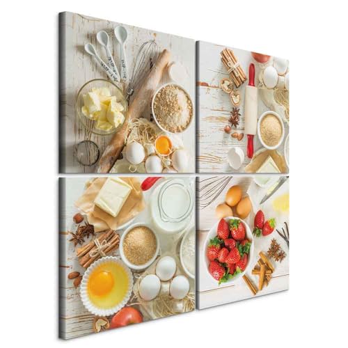 murando - Bilder Set Küche 80x80 cm 4 Teilig je 40x40 Vlies Leinwandbild Kunstdruck modern Wandbilder XXL Wanddekoration Design Wand Bild mehrteilig - Erdbeeren Home backen Kuchen von murando