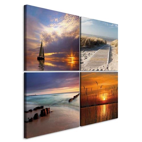 murando - Bilder Set Landschaft 80x80 cm 4 Teilig je 40x40 Vlies Leinwandbild Kunstdruck modern Wandbilder XXL Wanddekoration Design Wand Bild mehrteilig - Natur Meer Wasser Strand von murando