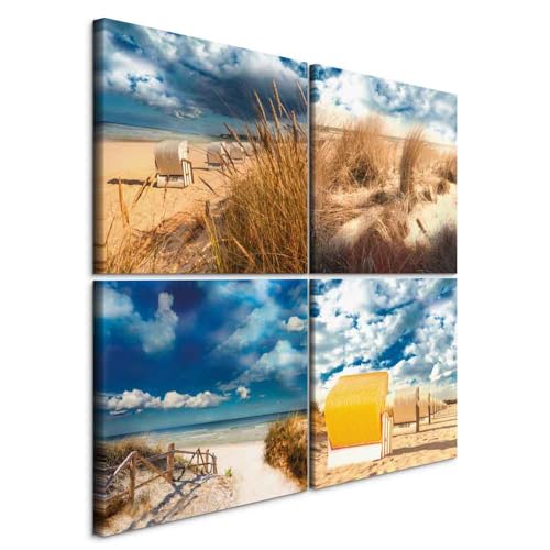 murando - Bilder Set Meer 40x40 cm 4 Teilig je 20x20 Vlies Leinwandbild Kunstdruck modern Wandbilder XXL Wanddekoration Design Wand Bild mehrteilig - Mole Insel Natur Wasser Strand blau von murando