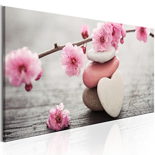 murando - Bilder Spa 120x40 cm Vlies Leinwandbild 1 tlg Kunstdruck modern Wandbilder XXL Wanddekoration Design Wand Bild Panoramabild - Natur Feng Shui Blumen Steine Herz Holz rose von murando