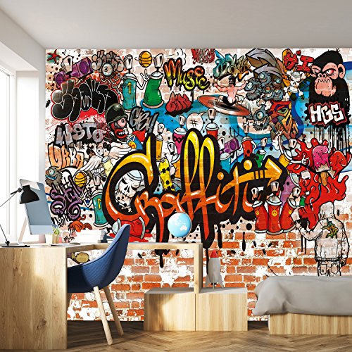 Fototapete Graffiti 366 x 254 cm Kinderzimmer Steinwand bunt Jungen Steine Grafitti inklusive Kleister von murimage