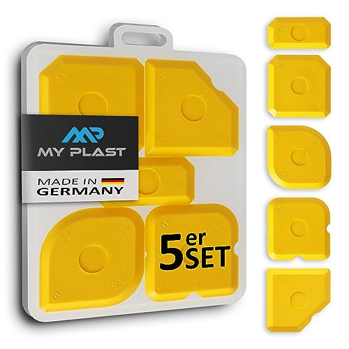 My Plast Fugen-Glätter – professioneller Fugen-Spachtel für Silikon, Silikonfugen und Acrylfugen, Abzieher für perfekte Fugen, Set 5-teilig, 1 x 5 Stück, Gelb von My Plast