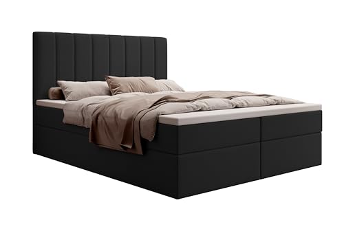 mybed. Allen Boxspringbett Doppelbett Polsterbett mit Kopfteil und Bettkasten 140x200 7-Zonen Taschenmatratze H2 und Topper Schwarz Inari 100 Schlafzimmer Hotelzimmer von mybed.