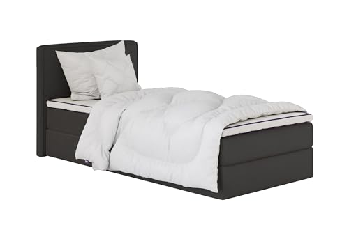 mybed. Boxspringbett Einzelbett Mitto Conti Linke Seite Polsterbett mit Bettkasten Schwarz 7-Zonen Taschenmatratze H3 90x200 und Topper Jugendbett Kinderbett von mybed.