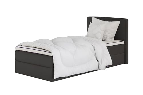 mybed. Boxspringbett Einzelbett Mitto Conti Rechte Seite Polsterbett mit Bettkasten Schwarz 80x200 Bonnell-Matratze H4 und Topper Jugendbett Kinderbett von mybed.