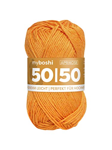 myboshi 50/50-Ganzjahres-Wolle aus Baum- und Merinowolle, für Oberbekleidung geeignet, Mulesing-frei, hochwertiges Häkel-/Strickgarn, 50g, Ll 110m Orange (Aprikose) 1 Knäuel von myboshi