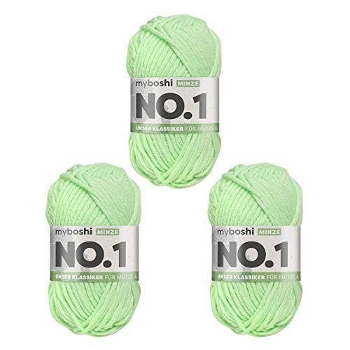 myboshi No.1 Wolle zum Häkeln und Stricken, Schnellstrickgarn, langlebige Mützenwolle, Strickwolle, Häkelwolle, mulesing-frei, 50g, Ll 55m Grün (Minze) 3 Knäuel myboshi No.1 Wolle zum Häkeln und Stricken, Schnellstrickgarn, langlebige Mützenwolle, Strickwolle, Häkelwolle, mulesing-frei, 50g, Ll 55m Grün (Minze) 3 Knäuel von myboshi