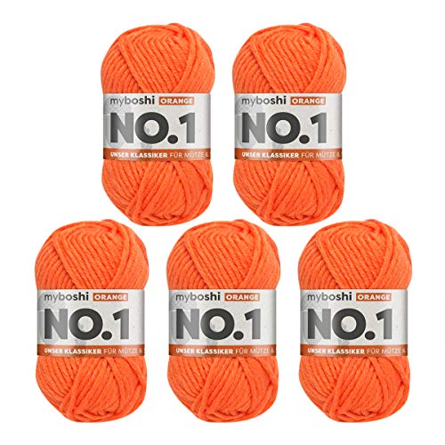 myboshi No.1 Wolle zum Häkeln und Stricken, Schnellstrickgarn, langlebige Mützenwolle, Strickwolle, Häkelwolle, mulesing-frei, 50g, Ll 55m Orange (Orange) 5 Knäuel myboshi No.1 Wolle zum Häkeln und Stricken, Schnellstrickgarn, langlebige Mützenwolle, Strickwolle, Häkelwolle, mulesing-frei, 50g, Ll 55m Orange (Orange) 5 Knäuel von myboshi