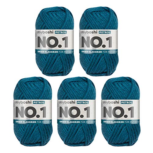 myboshi No.1 Wolle zum Häkeln und Stricken, Schnellstrickgarn, langlebige Mützenwolle, Strickwolle, Häkelwolle, mulesing-frei, 50g, Ll 55m Blau (Petrol) 5 Knäuel myboshi No.1 Wolle zum Häkeln und Stricken, Schnellstrickgarn, langlebige Mützenwolle, Strickwolle, Häkelwolle, mulesing-frei, 50g, Ll 55m Blau (Petrol) 5 Knäuel von myboshi