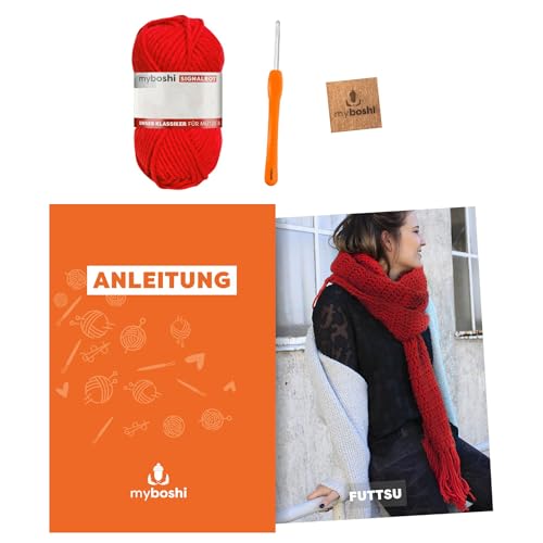 myboshi Häkelset Schal Futtsu, inkl. No.1 Wolle, Nadel und Anleitung, für Mützen und Schals, Häkelpaket, 30% Merinowolle Signalrot mit Häkelnadel myboshi Häkelset Schal Futtsu, inkl. No.1 Wolle, Nadel und Anleitung, für Mützen und Schals, Häkelpaket, 30% Merinowolle Signalrot mit Häkelnadel von myboshi