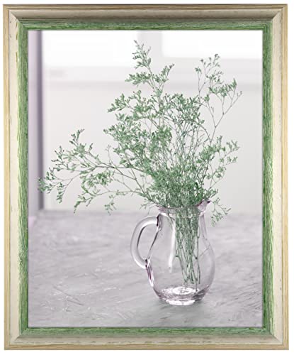 myposterframe Bilderrahmen 30 x 43 cm Artemis Echtholz zweifarbig Grün Weiß Vintage mit Kunstglas klar 1 mm von myposterframe