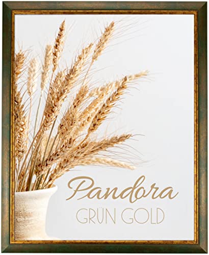 myposterframe Bilderrahmen Aged Vintage 22 x 32 cm Pandora Echtholz Grün Gold mit Acrylglas Antireflex 1 mm von myposterframe