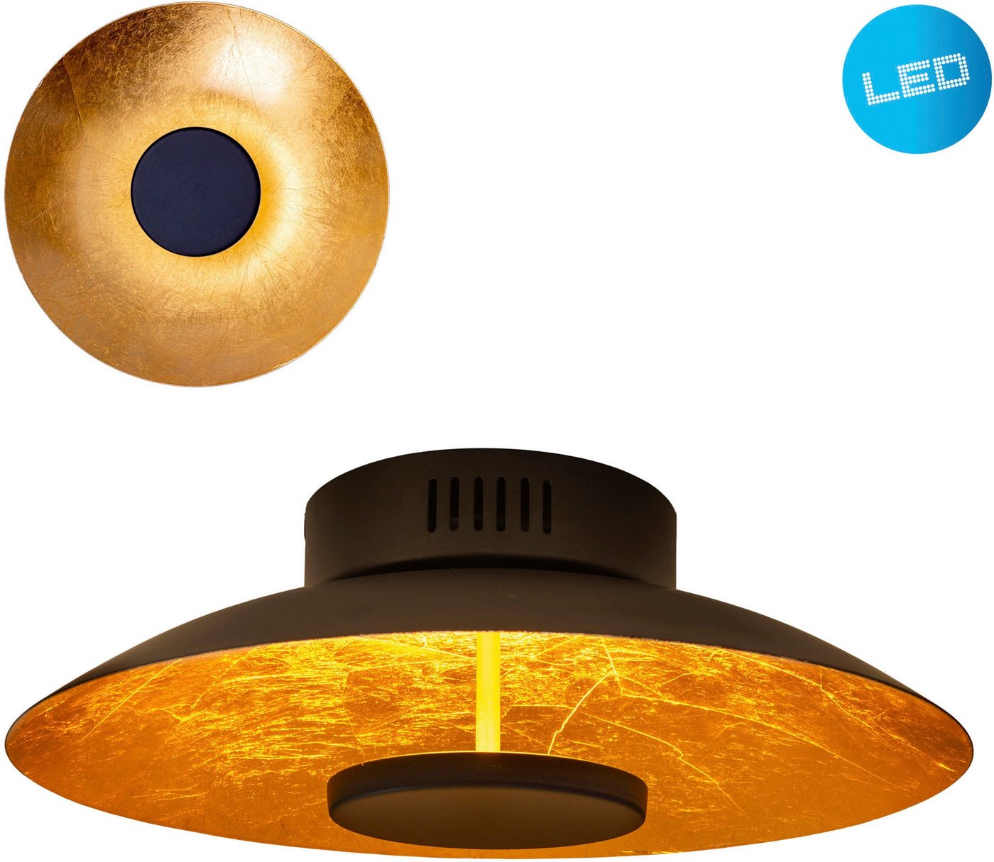 näve LED Deckenleuchte Firenze, LED fest integriert, Warmweiß, rund, schwarz/gold, 36x LED warmweiß, nicht dimmbar, D: 40cm von näve