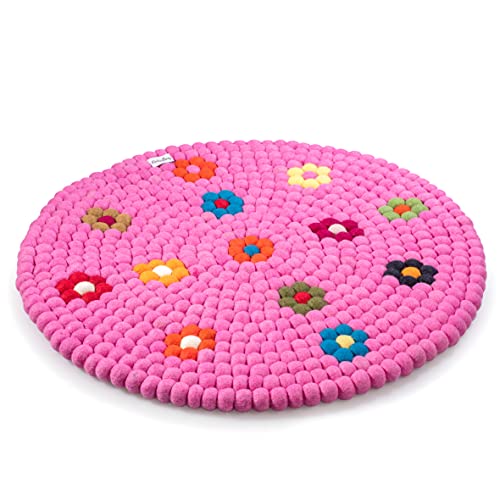 naturling Filzkugelteppich aus 100% Filz handgemacht - Verspielter Teppich für das Kinderzimmer - Spielteppich rund 60cm Durchmesser (Rosa) von naturling