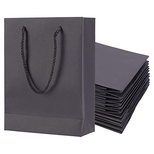 NBEADS 10 Stück Schwarz Papier Geschenktüten, Kraftpapiertüte Süßigkeiten Tragetaschen Kraftpapier Einkaufstasche mit Griffen Für Geburtstagsgeschenke Hochzeits Weihnachten Partyfeiern, 20x15x6cm von nbeads