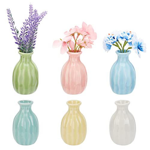 NBEADS 6 Stück Mini-Keramik-Blumenvase, rustikale Dekor-Vase, moderne Bauernhaus-Dekoration, mehrfarbig, einfarbig, kleine Vasen für Blumen, kleine Pflanzen, florales Esszimmerregal, Dekoration von nbeads