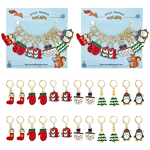 nbeads 24 STK. Weihnachten Thema Stitch Markers, Emaille Baum/Geschenke Box/Pinguin/Schneemann/Socken/Handschuh Häkeln Marker Charms Locking Stitch Marker für Stricken Weben Nähen Schmuckherstellung von nbeads