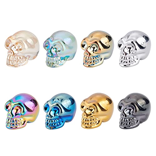 nbeads 8 Stück Mini Glas Halloween Schädel, 18.5x21.5 mm 8 Farben kleine Glas Skelett Statue Sortierte Kristallschädel Skulptur Schädel Perlen Charme Deko Für Zuhause Tisch Party Display Ornamente von nbeads