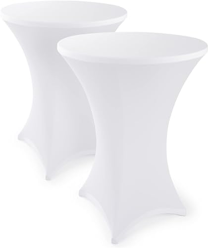 2er Set Stretch Stehtisch Hussen,Stehende Tischdecke Elastische Tischdecken,Verstärkung im Fußbereich,Waschmaschinengeeignet,für Bar Counter Runde Tisch Hochzeit Geburtstagsfeier (Weiß, 80cm) von newgulzar