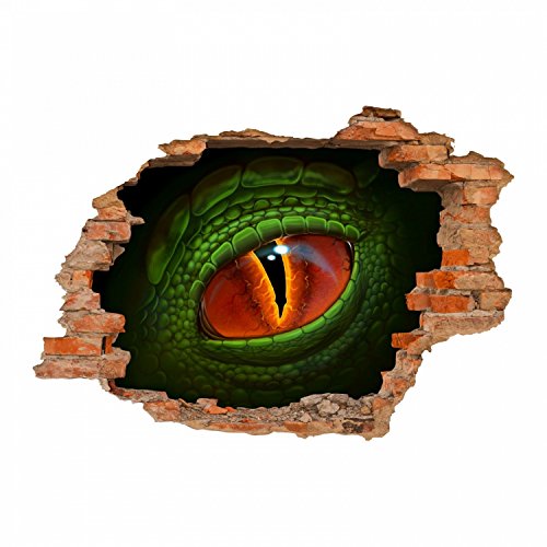 nikima - 115 Wandtattoo Auge Dinosaurier Reptil Grün - Loch in der Wand - in 6 Größen - Cooler Kinderzimmer Sticker Aufkleber Wanddeko Wandbild Junge Teenager - Größe 1500 x 1000 mm von nikima Schönes für Kinder