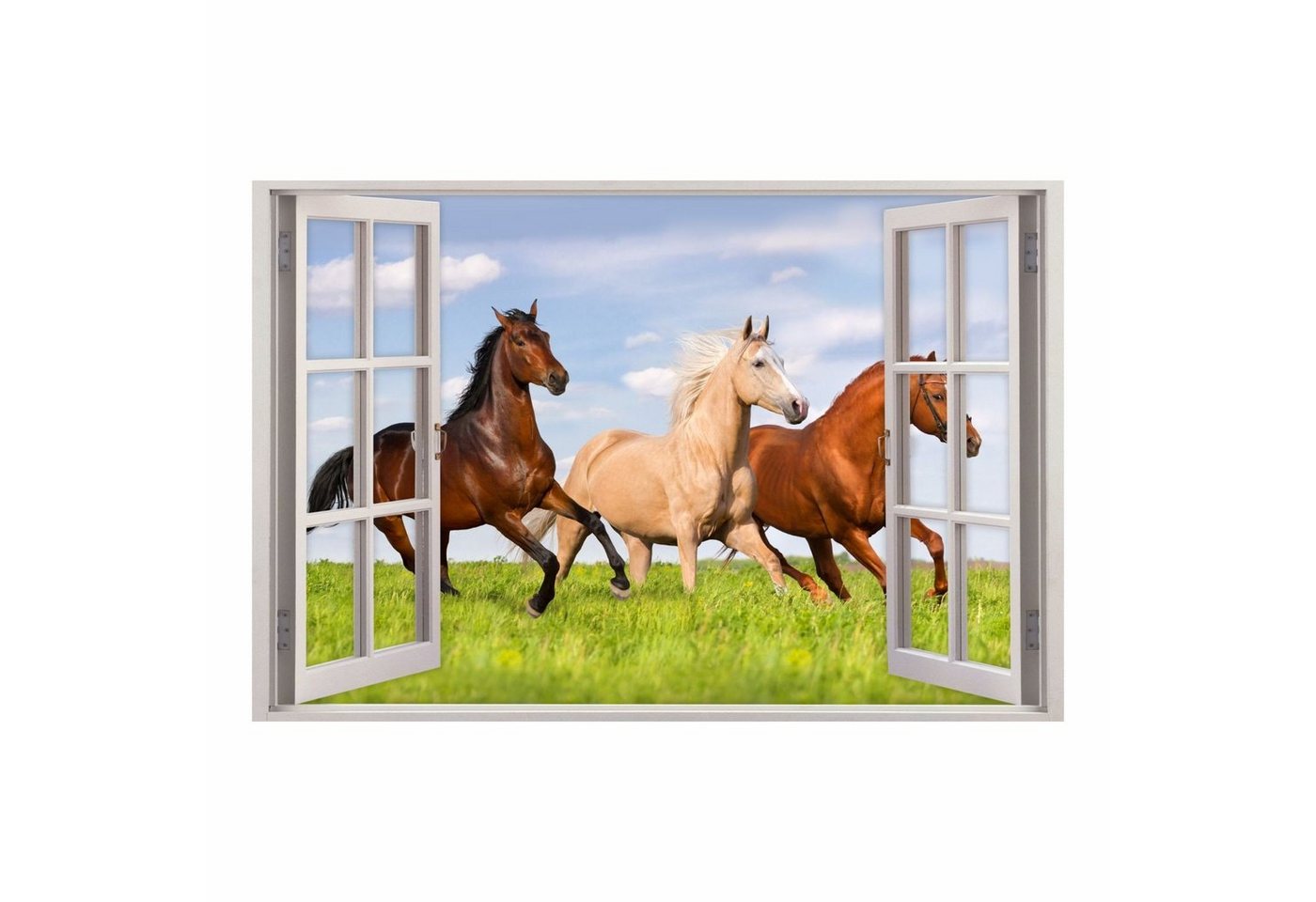 nikima Wandtattoo 157 Fenster - Pferde auf Wiese (PVC-Folie), in 5 vers. Größen von nikima