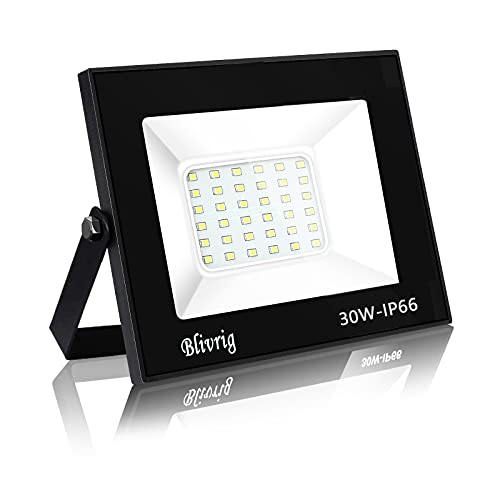 Blivrig 30W LED Strahler Außen,3000LM Superhell Außenstrahler, IP66 Wasserdicht LED Fluter, 6000K Kaltweiß Flutlicht, Aussenlampe für Gärten, Innenhöfe, Garage, Hotel von Blivrig