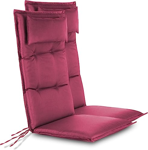 normani 2er-Set Stuhlauflagn Hochlehner mit Kissen - Gartenstuhlauflagen für Draußen und Drinnen aus pflegeleichtem und wasserdichtem Outdoor Material 120x50 cm Farbe Brombeere von normani