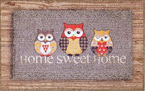 oKu-Tex Fußmatte | Schmutzfangmatte | Deco-Soft Entrance| Home Sweet Home Eulen | Aufdruck | für innen | Eingangsbereich/Haustür/Treppenhaus | rutschfest | 40 x 60 cm von oKu-Tex