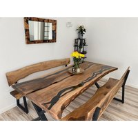 Esszimmer/Küche Bauernhaus Tischset Bartisch Holz Epoxidharz Fluss Einzigartige Live Edge Olive Individuelle Holzplatte Luxus Zurückgefordert von odunzhomedecor