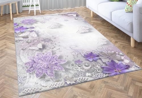 okoikfc Teppich 140 x 200 cm Blumen 3D Teppich Wohnzimmer Blumen Waschbarer rutschfest, Teppiche für Kinderzimmer Schlafzimmer Deko Antirutschmatte Carpet Matte,A2250 von okoikfc