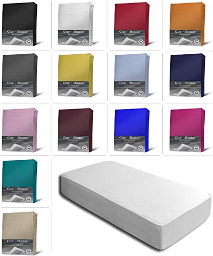 Jersey Spannbettlaken Spannbetttuch Bettlaken weich 100% Baumwolle Rundumgummi, Farbe:Weiß, Maße:180-200 x 200 cm Topper von one-home
