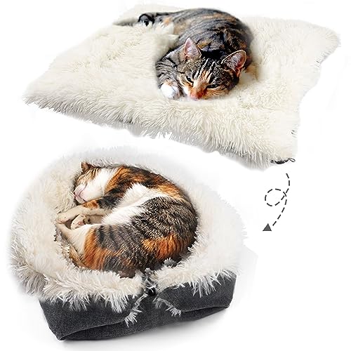 onebarleycorn Katzenbett Flauschig, Katzenkissen Warm Katzen Bett Waschbar Plüsch Katzen Schlafplatz Katze Bett Weich für Katzen und Kleine Hunde von onebarleycorn