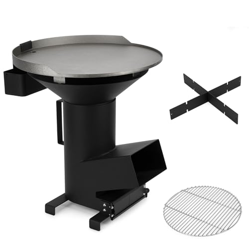 Onlyfire Outdoor Raketenofen 3 in 1 Multifunktionaler Campingkocher mit Grillrost und Grillplatte für Zelten, Kochen von only fire