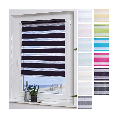 ourdeco® Doppel-Rollo, Duo-Rollo / 80 x 160 cm violett/lichtdurchlässig, Blickdicht, Montage ohne Bohren von ourdeco