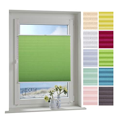 ourdeco® Plissee / 75 x 150 cm Grün/lichtdurchlässig, Blickdicht/Farben: Weiß, Beige, Blau, Gelb, Grün, Rot/Montage ohne Bohren von ourdeco