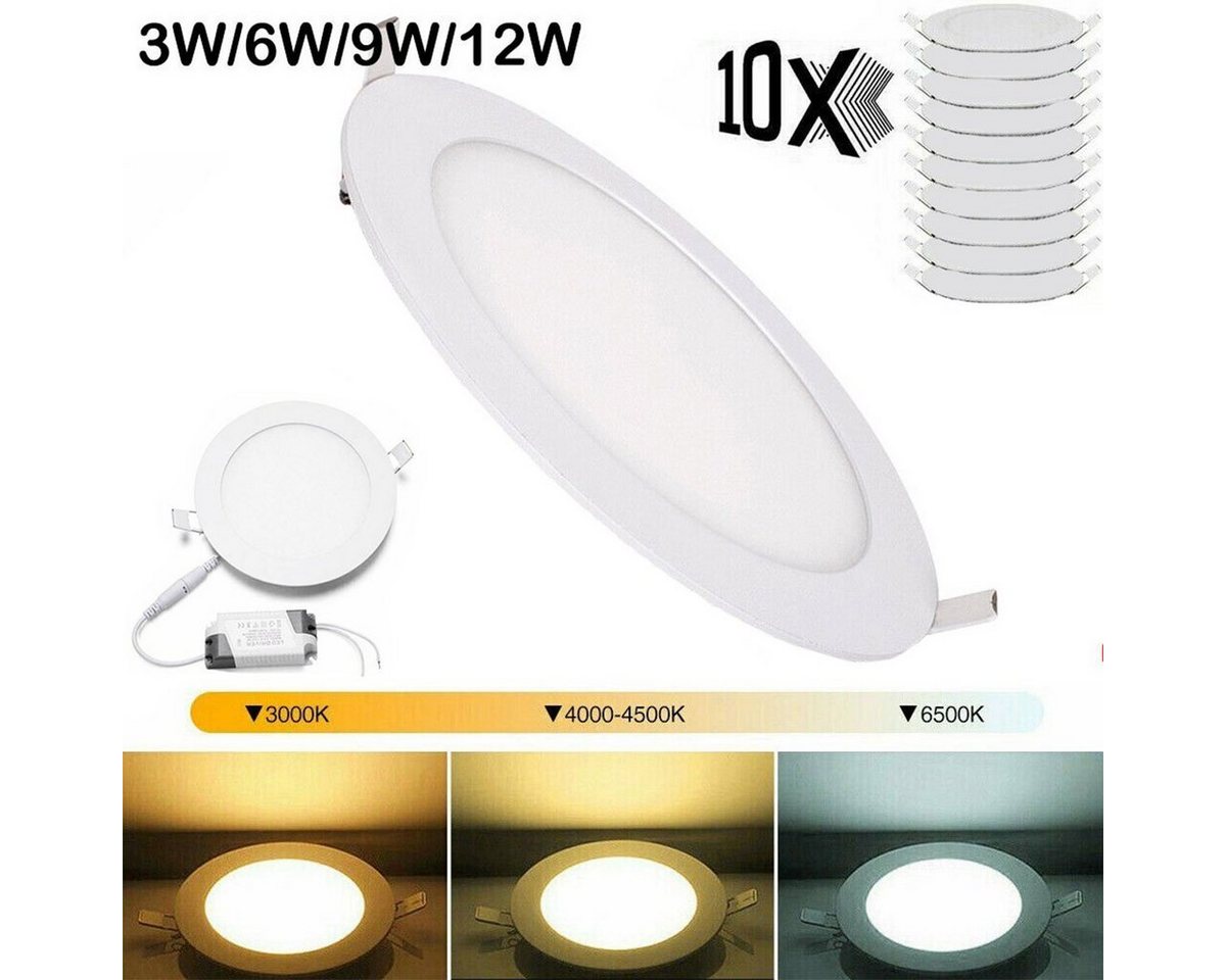 oyajia LED Einbaustrahler 10er Set Ultra Flach Bad Spots Lampe Deckenspots 30mm, 3W-12W, 3W Einbaustrahler Ø 83mm, LED fest integriert, Deckenspot für Wohnzimmer, Schlafzimmer und Küche von oyajia