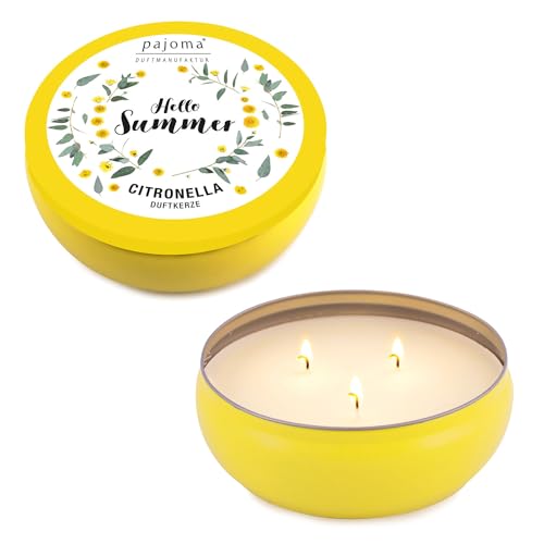 pajoma® Duftkerze in Dose "Citronella" Premium Qualität, Brenndauer: 16 Stunden | 2,5% Beduftung, Paraffinwachs | Geburtstage, Hochzeiten, Muttertag, Jahrestag von pajoma