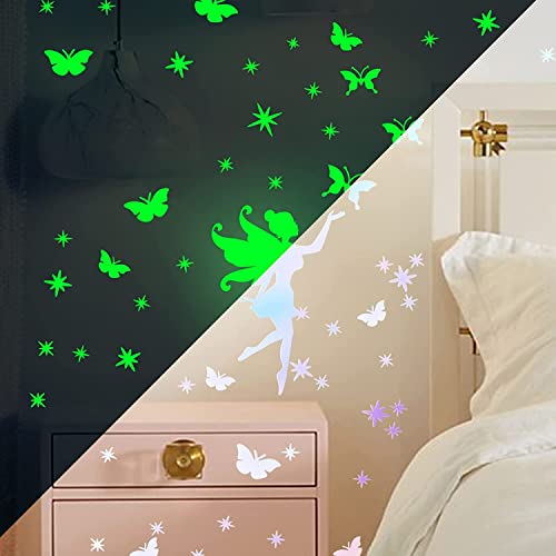 Leuchtsterne Selbstklebend Wandtattoo Kinderzimmer Mädchen Leuchtsticker Fee Schmetterling Leuchtsterne Wandsticker Sternenhimmel Leuchtaufkleber Aufkleber Babyzimmer Deko für Mädchen Geschenke von palasasa