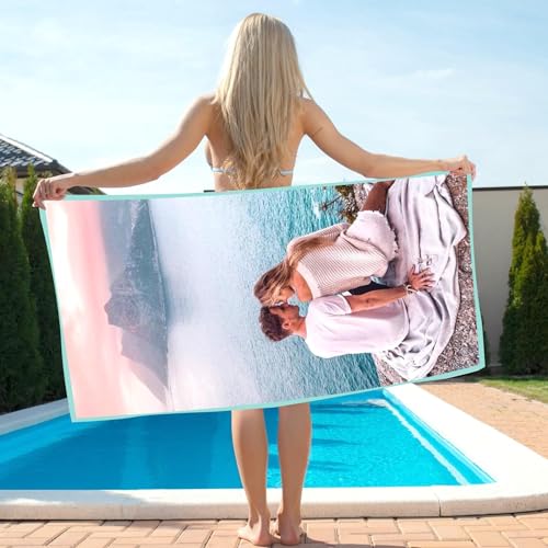 papasgix Strandtuch mit Eigenem Foto 75x150cm Mikrofaser Badetuch Selbst Gestalten Handtuch schnell trocknendes Badetuch Personalisierte Geschenke für den Strand, Reise, Sauna von papasgix